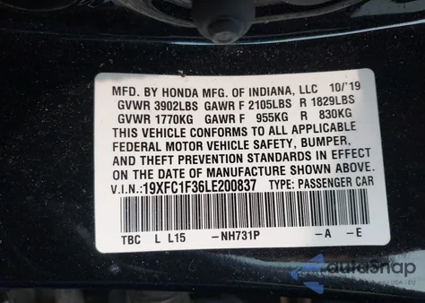 2020 Honda Civic Ex z USA, uszkodzony, nr VIN 19XFC1F36LE200837